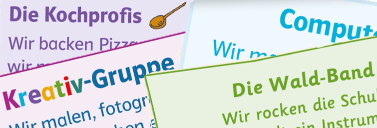 Projekt-Gruppen: Die Kochprofis, Kreativ-Gruppe, Computer-Gruppe, Die Wald-Band